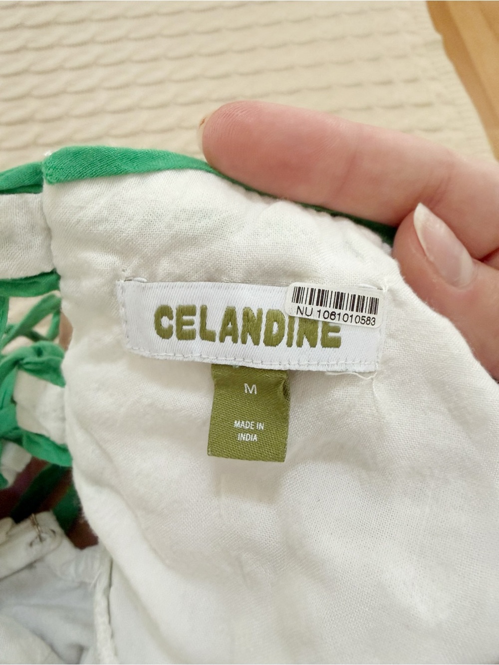 Anthropologie Celandine White Dress with Piped Green Trim - Picture 5 of 5